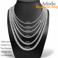 Kalung Perak Sterling S925 Berkilau Unisex 2/3/4/5/6.5mm Potongan Bulat Brilian VVS Warna D Moissanite Rantai Tenis Perhiasan