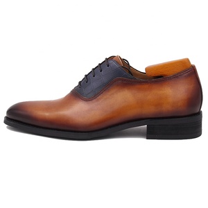 Chaussures en cuir lavé à la main pour hommes, marque de luxe italienne, personnalisables OEM/ODM, couleur TAN BLUE, pour occasions formelles, bureau, mariages et soirées légères - Product Image 2
