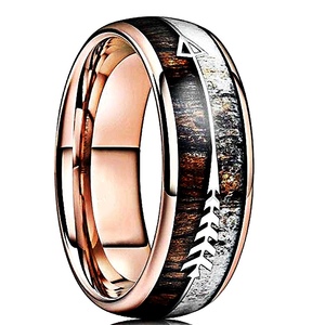SZ CHENG JEWELERS Vogue joyería tungsteno banda anillo 8MM cúpula ciervo asta <span class=keywords><strong>Koa</strong></span> madera y flecha con incrustaciones hombres anillos de boda - Product Image 5