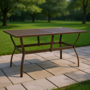 <b>Brown</b> Powder Coated Steel Garden <b>Table</b> Outdoor Furniture Durable Contemporary Design - Product Image 2