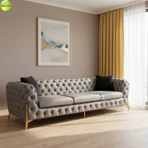 Sofá Moderno <span class=keywords><strong>de</strong></span> 3 Plazas en Terciopelo con Patas Metálicas para Apartamento - Conjunto <span class=keywords><strong>de</strong></span> Muebles para <span class=keywords><strong>Sala</strong></span> <span class=keywords><strong>de</strong></span> <span class=keywords><strong>Espera</strong></span> - Product Image 2