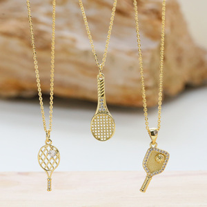 Nuevo estilo deportivo personalizado raqueta de tenis de mesa raqueta de bádminton raqueta de tenis colgante collar 18K joyería chapada en oro - Product Image 3