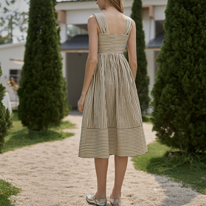 เดรสลำลองน่ารักสไตล์ฝรั่งเศสผ้าฝ้ายป๊อปลิน สายเดี่ยวสไตล์คันทรี่ Y2K ลายทางความยาวปานกลางสำหรับฤดูร้อน - Product Image 2