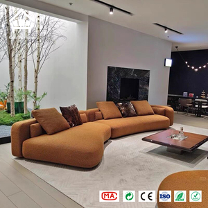 <span class=keywords><strong>Canapé</strong></span> modulaire incurvé rétro en bouclé bordeaux intense pour salon créatif et penthouse - Product Image 2