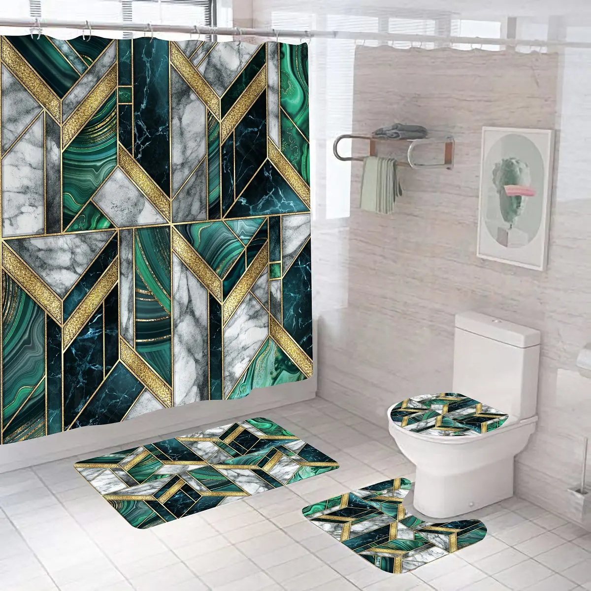 PEVA Waterproof Mildewproof Bathroom Drape Geometric Checker Shower Curtain