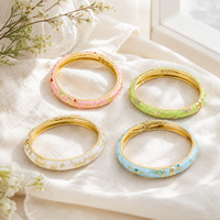 Gelang Enamel Vintage Motif Peony Cloisonne Gaya Cina untuk Wanita, Hadiah Perjalanan Kristen, Warna-warni, Model Terbuka, Penjualan Terlaris