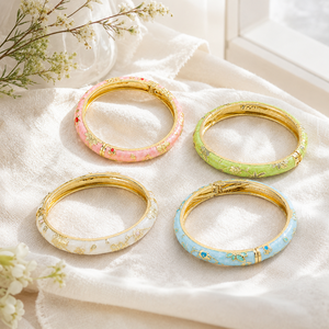 Hot Sales Chinese Style Christian Travel Gift Color Drop Spring Open <b>Bracelet</b> Peony Cloisonne Vintage Enamel <b>Bangles</b> Party Alloy - Product Image 3