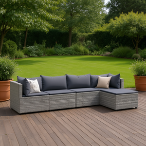 Ensemble de salon de jardin en polyrotin gris 6 places, mobilier de jardin extérieur au design contemporain, résistant aux intempéries - Product Image 2