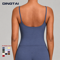 Débardeur de sport Dingtai à dos échancré et col carré pour femme, bretelles spaghetti, coussinets amovibles, sans manches, coupe courte, anti-humidité