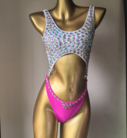 Maillot de bain une pièce pour femme, style monokini, avec découpes et strass, 3 couleurs, pour boîte de nuit, tailles S-L