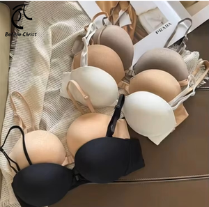 Bikini acolchado para el día a día para <span class=keywords><strong>mujer</strong></span>, sin rastro, Sexy, Media Copa, Cinturón fino cruzado grande, hermoso logotipo con efecto brillante antiflacidez sólido - Product Image 1