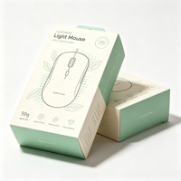 Boîte de souris vert menthe personnalisée avec logo, 59g, ultra-légère, imprimé feuilles botaniques, 8000 DPI, roue silencieuse, languette de suspension, emballage rigide