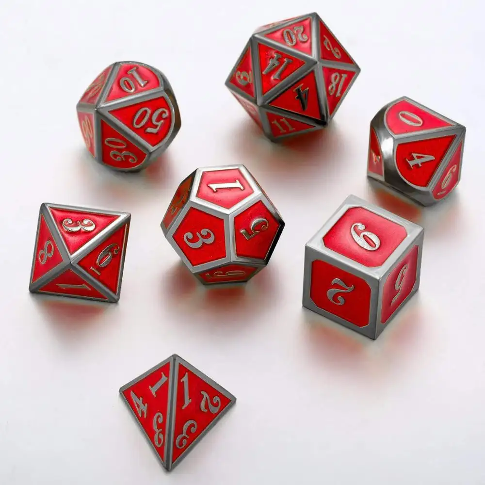 7 BH Set Dadu Polihedral, Set Dadu Logam D4 D6 D10 D12 D20, Permainan Peran DND Dadu RPG