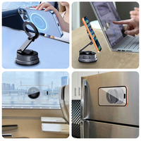Support de téléphone pliable à ventouse rotative à 360° en métal avec adsorption magnétique pour tableau de bord de voiture, salle de sport, mur et verre