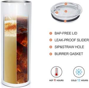 Gobelet isotherme droit en acier inoxydable de 20 oz pour sublimation, avec paille et couvercle, pour café, lait, thé - Product Image 6