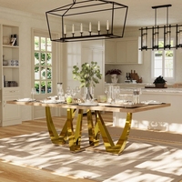 Ensemble de table et de chaises de salle à manger de luxe moderne avec quatre pieds en métal doré en forme de V pour hôtel et usage domestique
