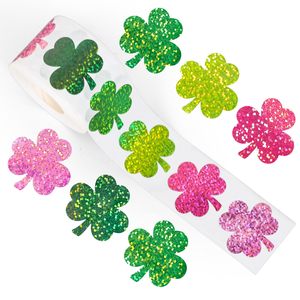 Autocollant pour la Saint-Patrick, autocollant holographique en forme de trèfle, rouleau d'autocollants vert scintillant, autocollant porte-bonheur en forme de trèfle pour les cartes de fête irlandaise, enveloppe - Product Image 3