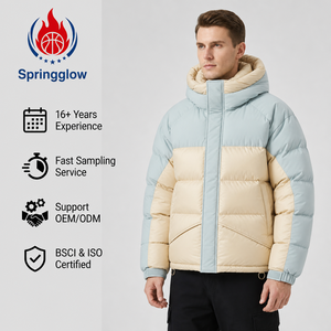 Giacca Puffer da Uomo, Giacche Puffer Corte con Cappuccio Bicolore Blu, Cappotti Imbottiti in Piuma d'Oca, Produzione Personalizzata OEM - Product Image 2
