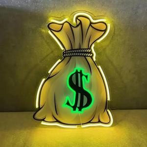 Top 100 Best Selling Custom LED Light Neon Sign UV Painting <strong>Money</strong> Bag Shape For Home Ping Mall Bank Hospitals Advertising - Product Image 1