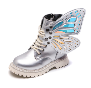 Children's Short <b>Boots</b> <b>Spring</b> and Autumn New Girls Wings Fashion Colour Short <b>Boots</b> Girls Silver Princess <b>Boots</b> - Product Image 1