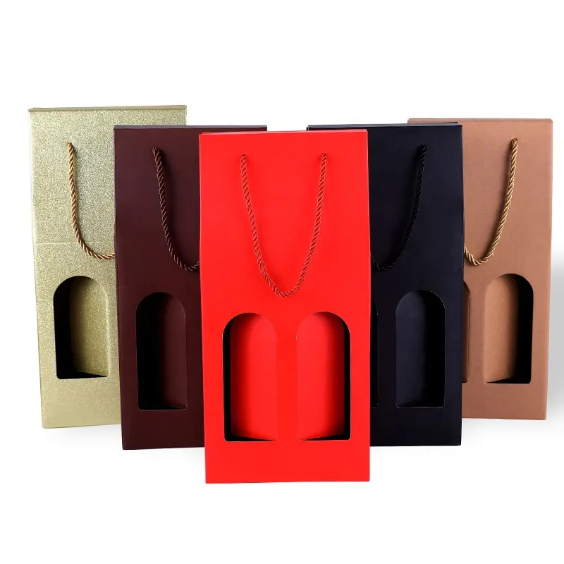 Plain Craft Corrugated Red Wine Paper Box Low MOQ Custom Your Own Logo Wine Boxes With Handles