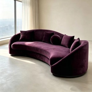 Divano in <span class=keywords><strong>Velluto</strong></span> Viola Curvo Minimalista Italiano, Divano a Tre Posti in Tessuto dal Design Irregolare per Grandi Spazi, Vendita all'Ingrosso - Product Image 4