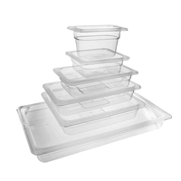 Bac de service et de stockage alimentaire GN transparent empilable avec couvercle, tailles 1/1, 1/2, 1/3, 1/6, 1/9, pour restaurant et plateau à ingrédients