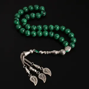 YS322 8mm Malachite Stone Tasbih Allah Mohammed 33 Prayer Beads Islamic Rosary Necklace