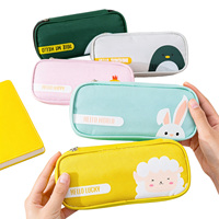 Trousse à crayons en toile motif mouton et lapin, grande capacité, avec fermeture éclair, couleur macaron, personnalisable, pour l'école et le bureau