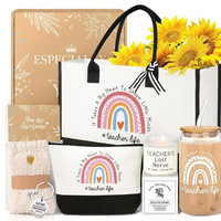 Ensemble cadeau personnalisé pour professeur, sac fourre-tout en toile coloré réutilisable avec des trousses de toilette unisexes, personnalisé pour lui ou pour elle