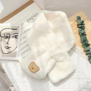 Bufanda de pelo de conejo para <span class=keywords><strong>mujer</strong></span>, edición coreana, oso adorable, grueso, cálido, color sólido, babero de piel, protector para el cuello, Otoño/Invierno - Product Image 5