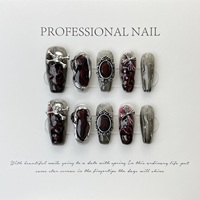 Faux ongles à presser faits main, motif Halloween Gothique Sombre Crâne Croix 3D, forme Cercueil Moyenne, 10 pièces, Vente en gros