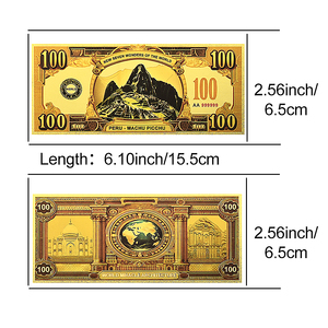 Ensemble de billets de banque imprimés en feuille d'or double face 24 carats, Sept Merveilles du Monde, 100 pièces, collection de devises, cadeau, Machu Picchu, Taj Mahal - Product Image 6