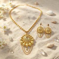 Parure de bijoux plaqué or 24 carats avec pendentif filigrané, collier à pampilles ajourées et boucles d'oreilles pour femme, bijoux de mariée arabes de Dubaï