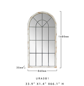 ART NEST HOME Farmhouse Country Style Decorative Shabby Chic Hanging Large <b>Framed</b> Floor Mirror Wood <b>Arch</b> Window Wall Mirror - Product Image 1