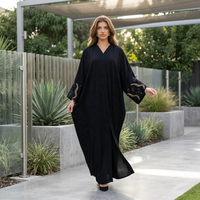 Abaya noire modeste pour femmes musulmanes, broderie dorée motif blé, robe islamique élégante décontractée et formelle en polyester, vente en gros
