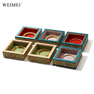 WEIMEI Wholesale Custom Logo Luxury Ethnic Style Brocade Nesting Stackable Square <b>Bangle</b> <b>Bracelet</b> Jewelry Display Organizer Tray - Product Image 2