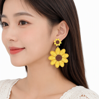 Anting-anting Bunga Daisy Bohemian Segar Musim Panas Ahaya, Bunga Matahari Kuning, Manik-manik Beras Ekstravagan, Perhiasan Gaya Baru untuk Wanita