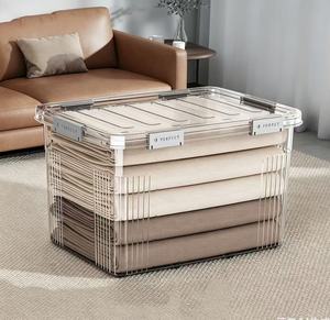 Boîte de <span class=keywords><strong>rangement</strong></span> en plastique transparente avec couvercle, grande capacité, bac à vêtements pour chambre à coucher, articles ménagers divers, empilable, utilisation quotidienne - Product Image 5