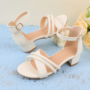 Nouvelles chaussures à talons pour filles, nœud perlé, princesse, été, chaussures de danse, performance scolaire, chaussures de scène, fête, sandales pour filles - Product Image 1