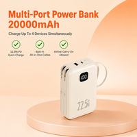 Batterie externe ODM/OEM 20000mAh à charge rapide 22.5W, câbles intégrés et prise secteur, logo personnalisable pour cadeaux d'affaires, vente en gros B2B