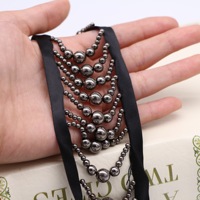 Renda Tangga Mutiara Hitam Putih Buatan Tangan dengan Hiasan Manik-Manik untuk Aksesoris Pakaian Hanfu DIY Gaya Vintage Seksi