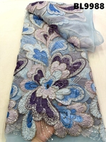 Tissu en dentelle brodé de perles et de sequins dorés faits à la main, de luxe, style Dubaï, prix de gros, pour robe Abaya de mariage arabe