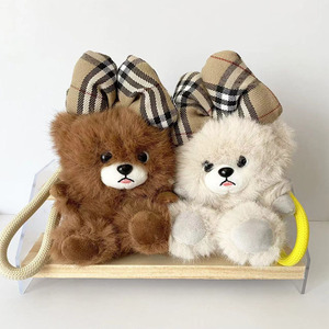 Porte-clés en peluche personnalisé pour chien Pomeranian, motif pois et carreaux, avec nœud, dessin animé, pour sac à dos, décoration de clés, cadeau, vente en gros - Product Image 2