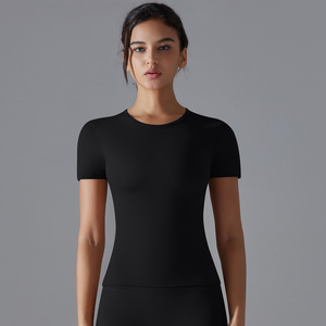 Women's High Quality Soft Crop <b>Top</b> T Shirt <b>80</b>% Nylon 20% Spandex Long Sleeves Breathable with Logo on Front for Daily Wear - Product Image 5