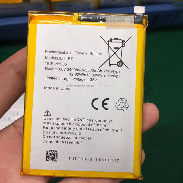 Wholesale Price Mobile Battery Replacement Li-polymer BL-34BT 3500mAh Battery for TECNO KA7 Cell Phone Batteries Manufacturers
