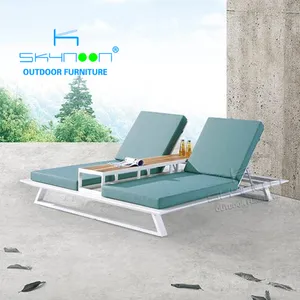 Hoge Kwaliteit Aangepaste Dubbele Ligstoel Luxe Patio Aluminium Chaise Lounger Hotel Strand Ligstoel (63012 T)