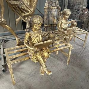 Sculpture en bronze coulée sur mesure grandeur nature, garçon, fille, mère, enseignant et enfants lisant sur un banc, statue d'extérieur - Product Image 4