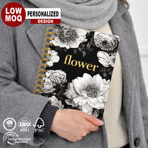 Carnet à spirale A5 avec couverture en papier à motifs floraux noirs, fournitures pour fabricants, OEM, portable, tendance, pour voyages, défis d'épargne et planificateur budgétaire - Product Image 1