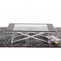 Mobilier de salon moderne de luxe Table basse rectangulaire en verre en acier inoxydable doré au design simple